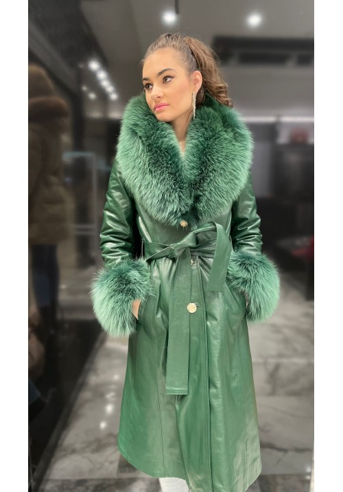 Dámsky kožený kabát s pravou kožušinou Rebecca fur  verde gucci
